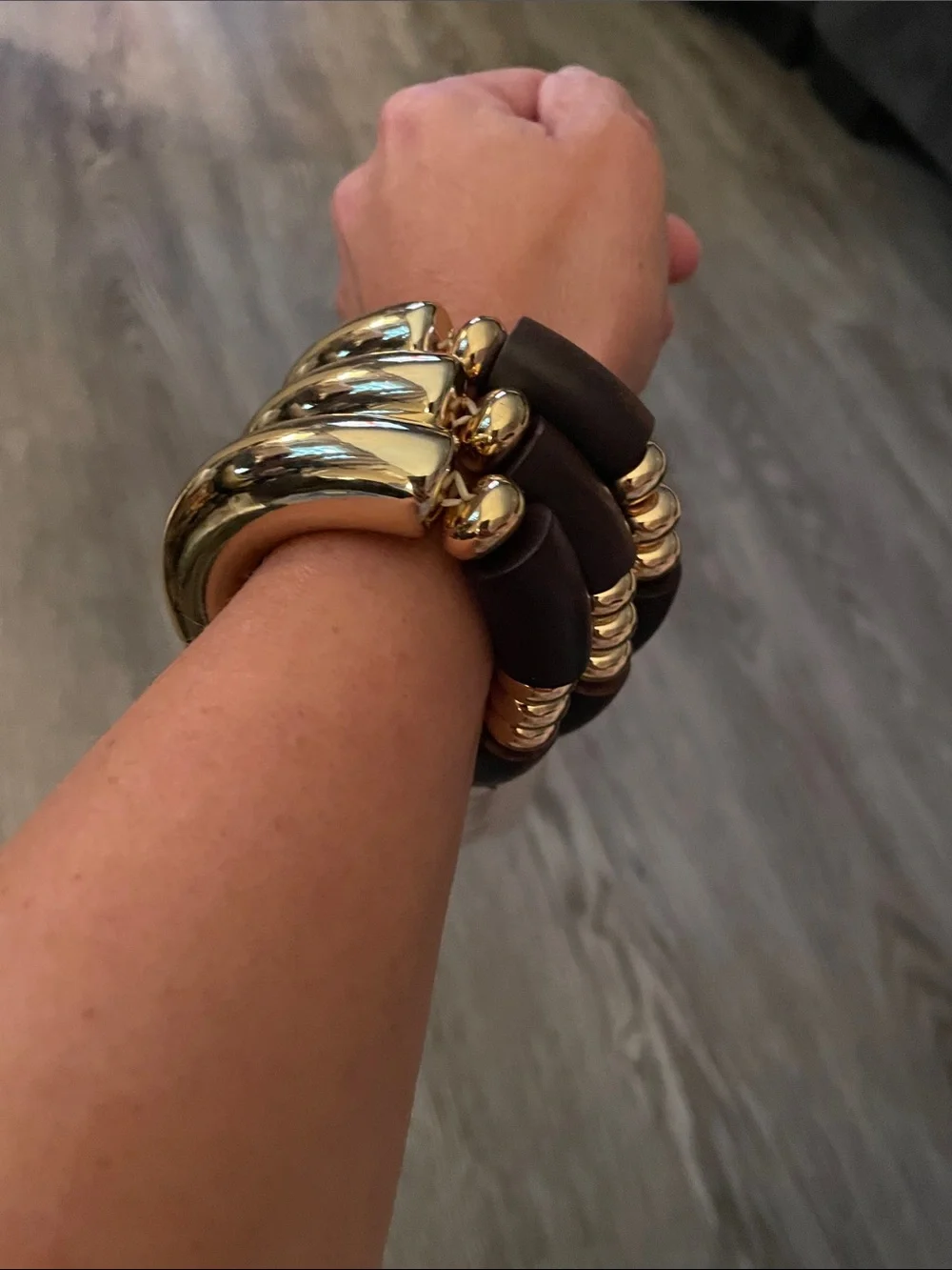 Piper Gold and Dark Brown Mixed Link Stretch Bracelet Set